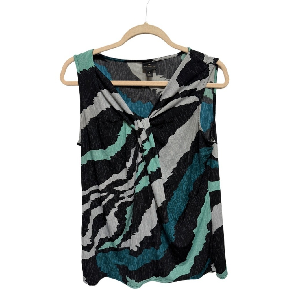Worthington Abstract Zebra Print Twist Neck Sleeveless Top Women's Medium artsy